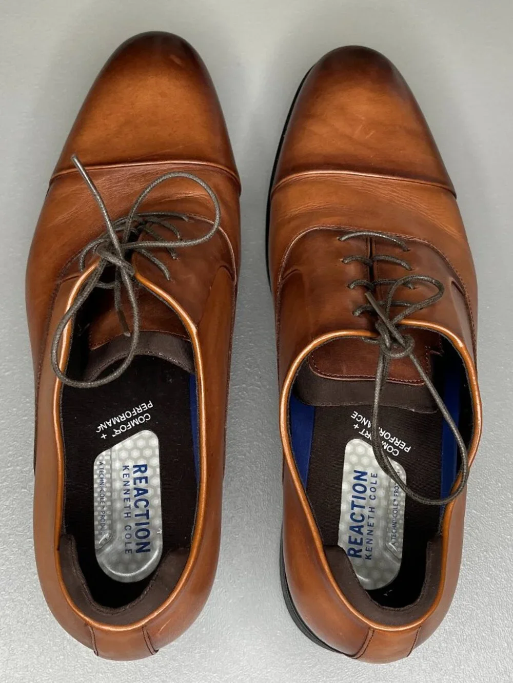 Kenneth Cole Reaction Edge Flex Oxford Dress Shoes Cognac Men’s Size 11